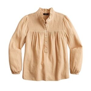 J Crew Long Sleeve Smocked Gauze Top
